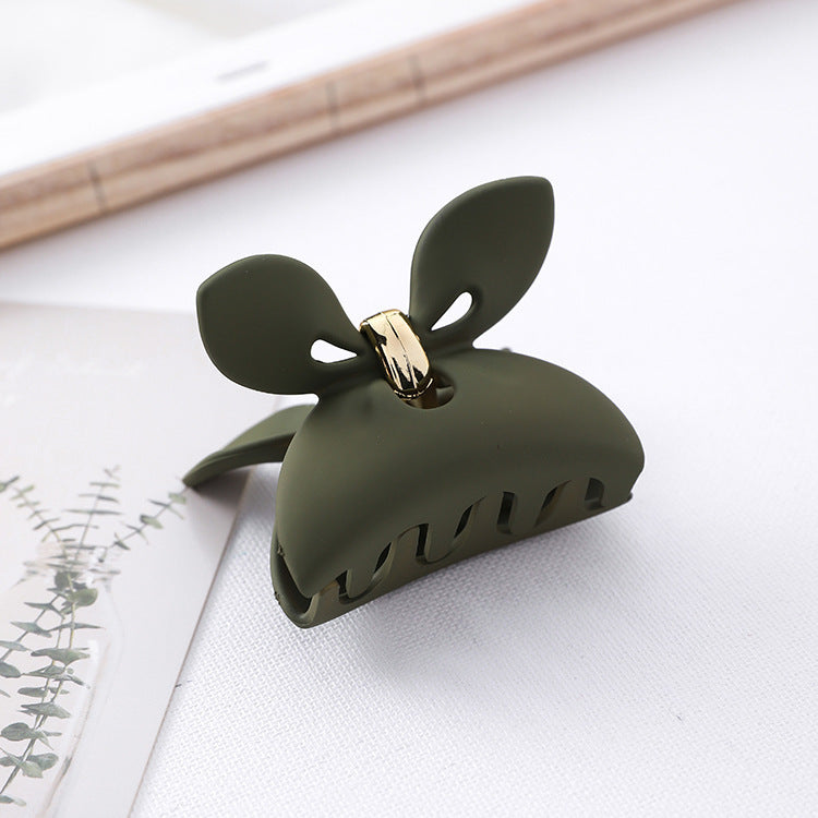 Bow resin grip clip solid color matte rabbit ears hair clip