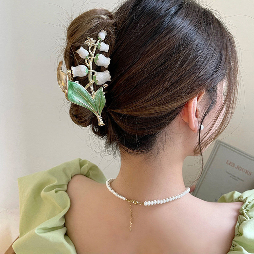 Best Women's Lily Of The Valley Hair Clip Large Size At The Back Of Head