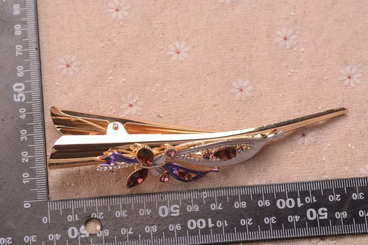 Painted golden crystal plate hair clip