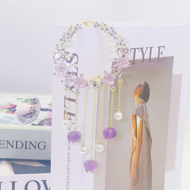 Early Spring New Light Luxury Amethyst Flower Fringe Hair Clip Back Head Spoon Pill Head Coiled Hair Ponytail Buckle Headdress