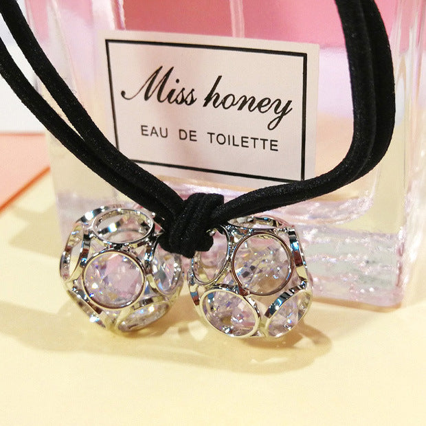 hair accessories headdress new alloy zircon hair ring  double ball rubber band hair rope