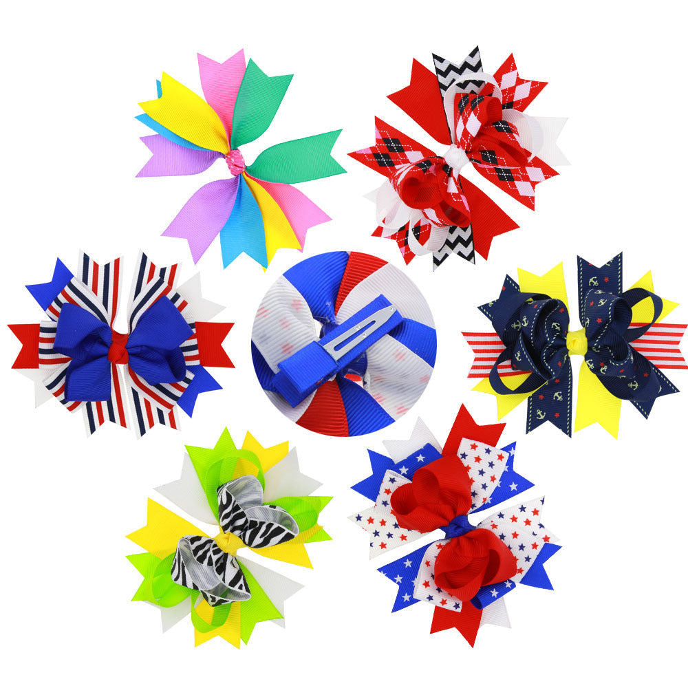 Children's Bow Hair Accessories Colorblock Bound Hair Clip
