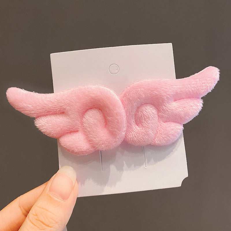 Little Girl Bang Clip Cute Plush Hair Accessories Angel Wings A Pair Of Hairclips