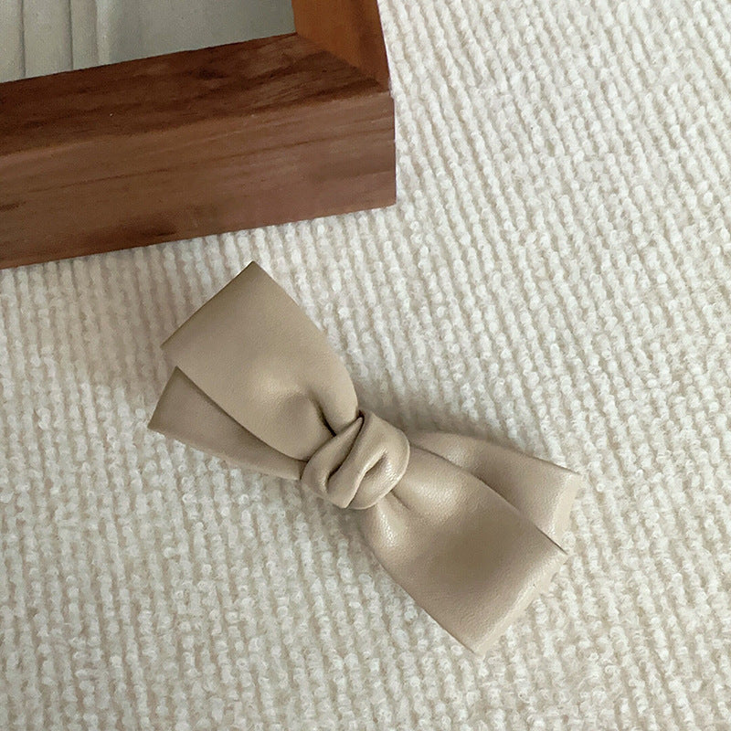 Gentle Coffee Color Series Textured Pu Bow Barrettes