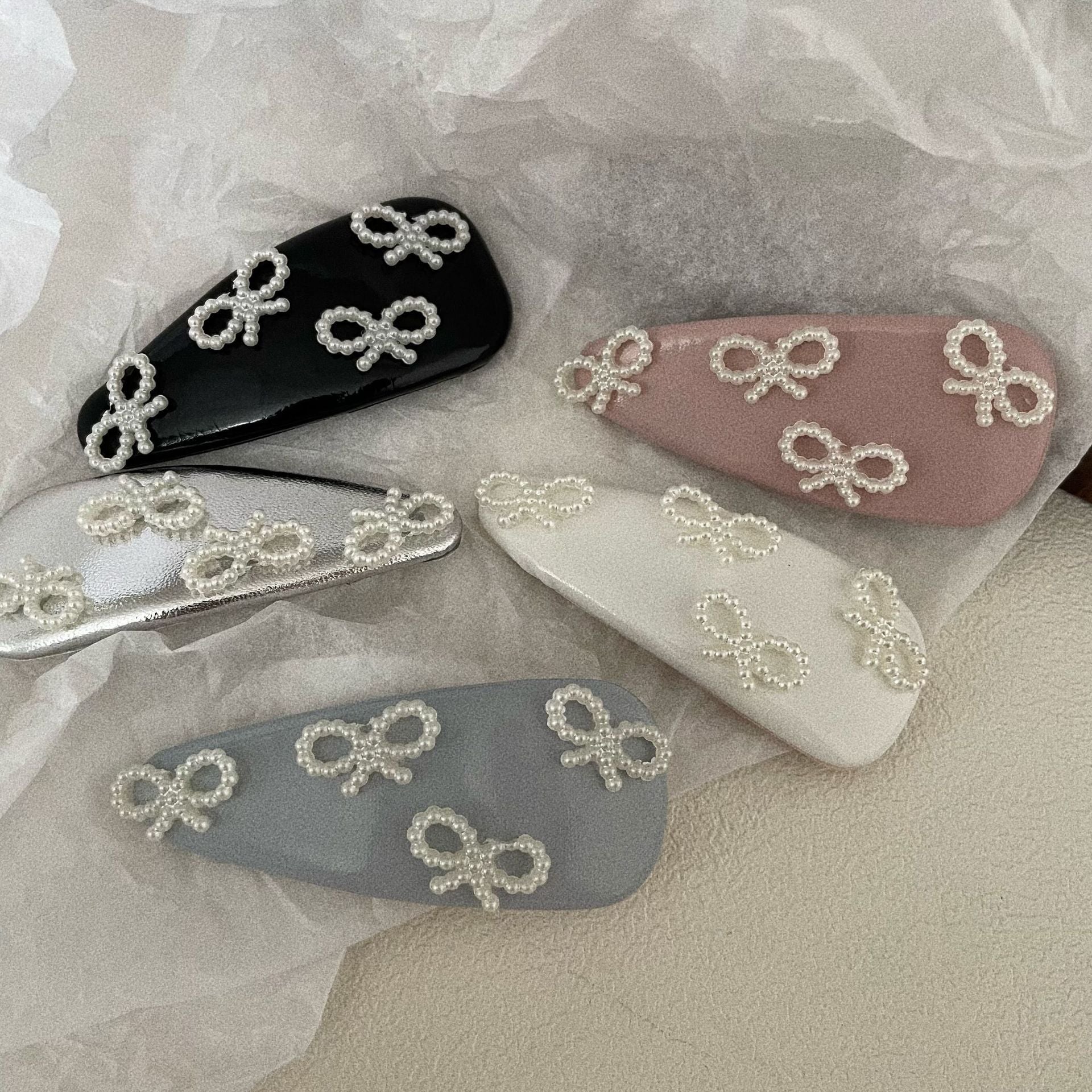 Leather Pearl Barrettes Women's Bow