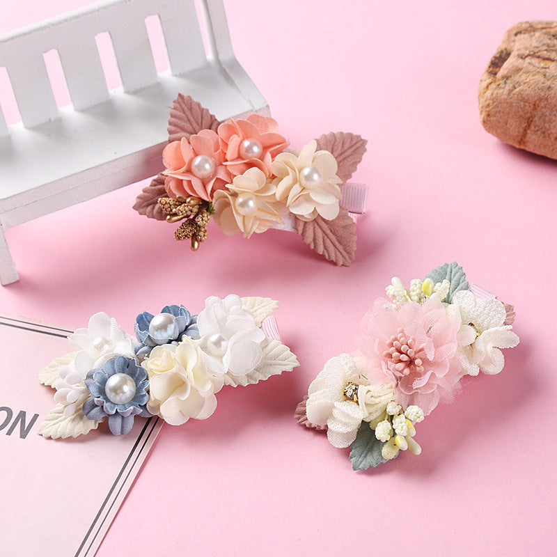 New Three-dimensional Flower Children's Pearl Hair Clip