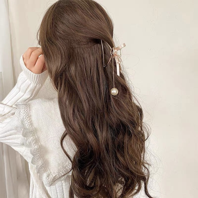 New Hair Accessories Ins Online Influencer Refined Pearl Metal Grip Korean Head Shark Clip Hairware