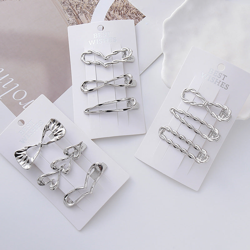 Cold Wind Metal Barrettes Silver Shaped Wave