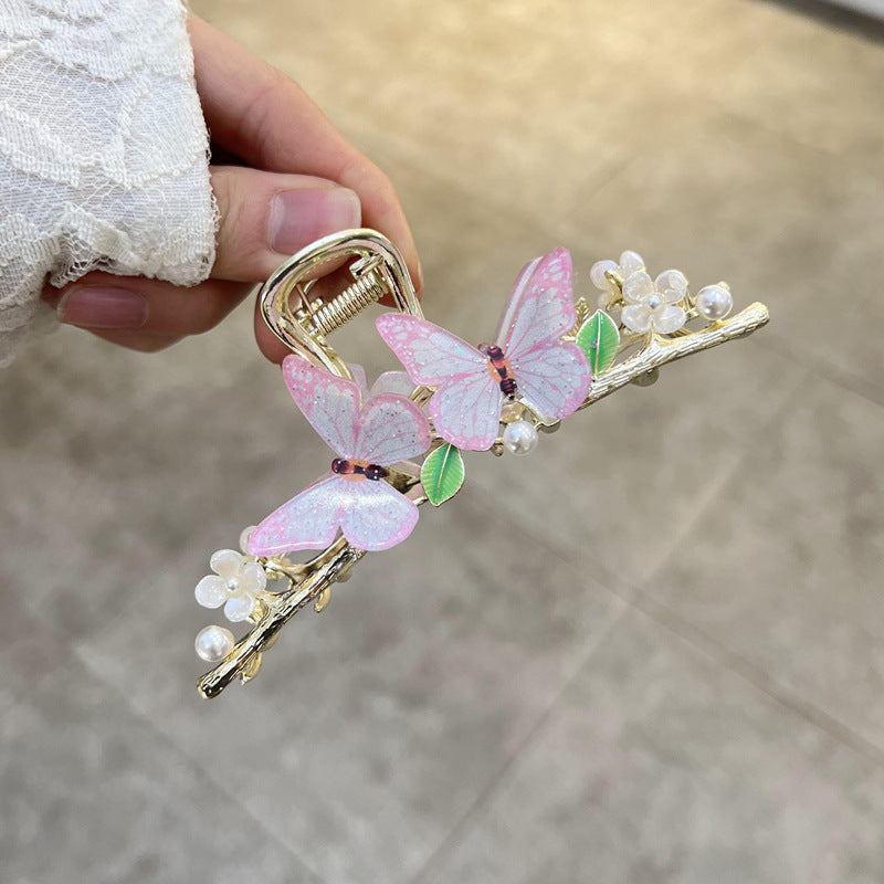Best Summer Elegant Pearl Butterfly Large Grip New High Sense Internet Influencer Hair Clip