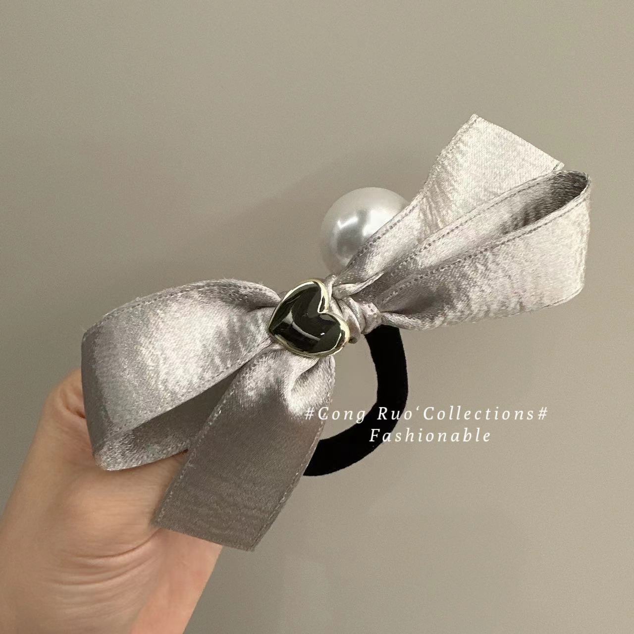 Silver Bowknot Hair Ring Love Pearl