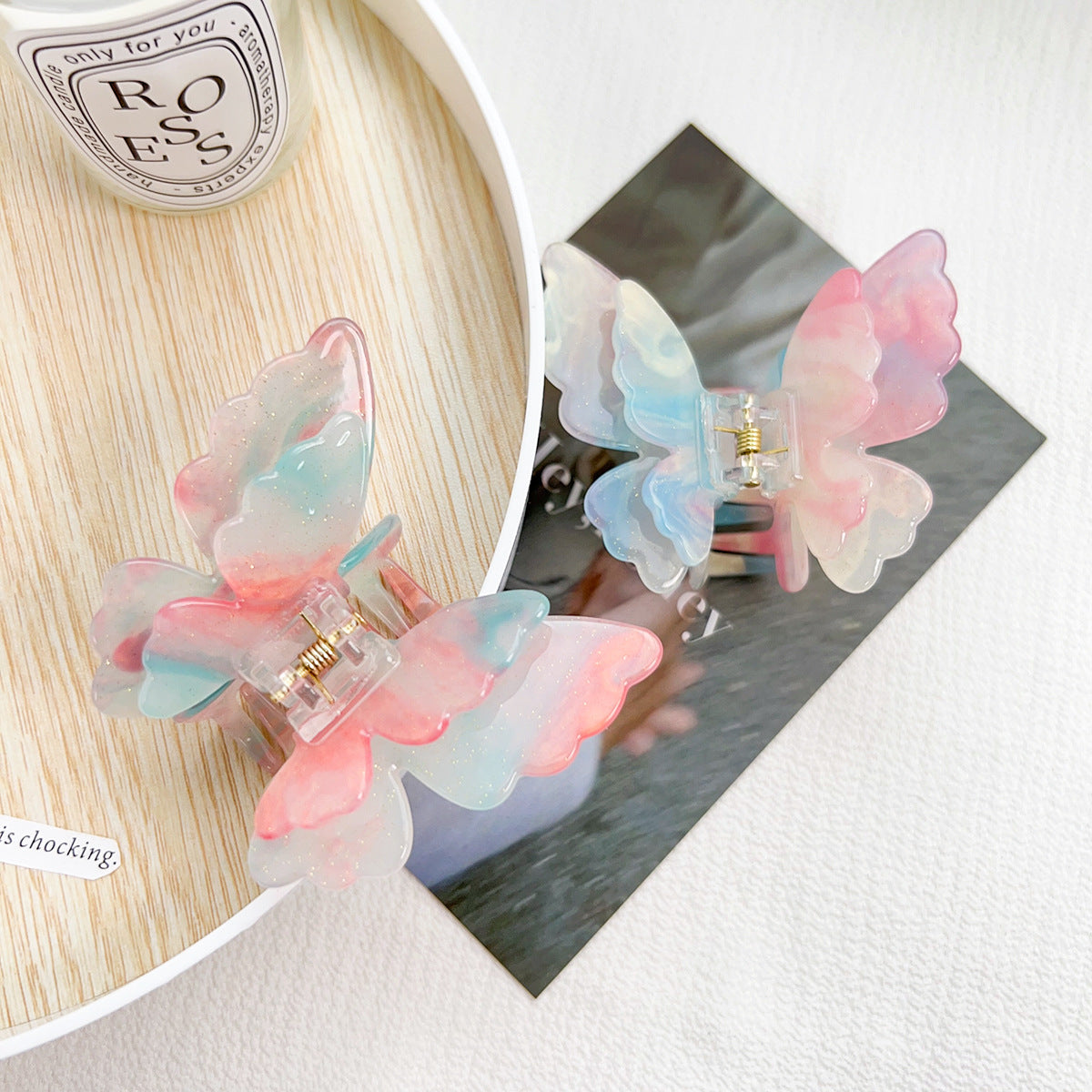 French High-end Double-layer Butterfly Color Hair Clip