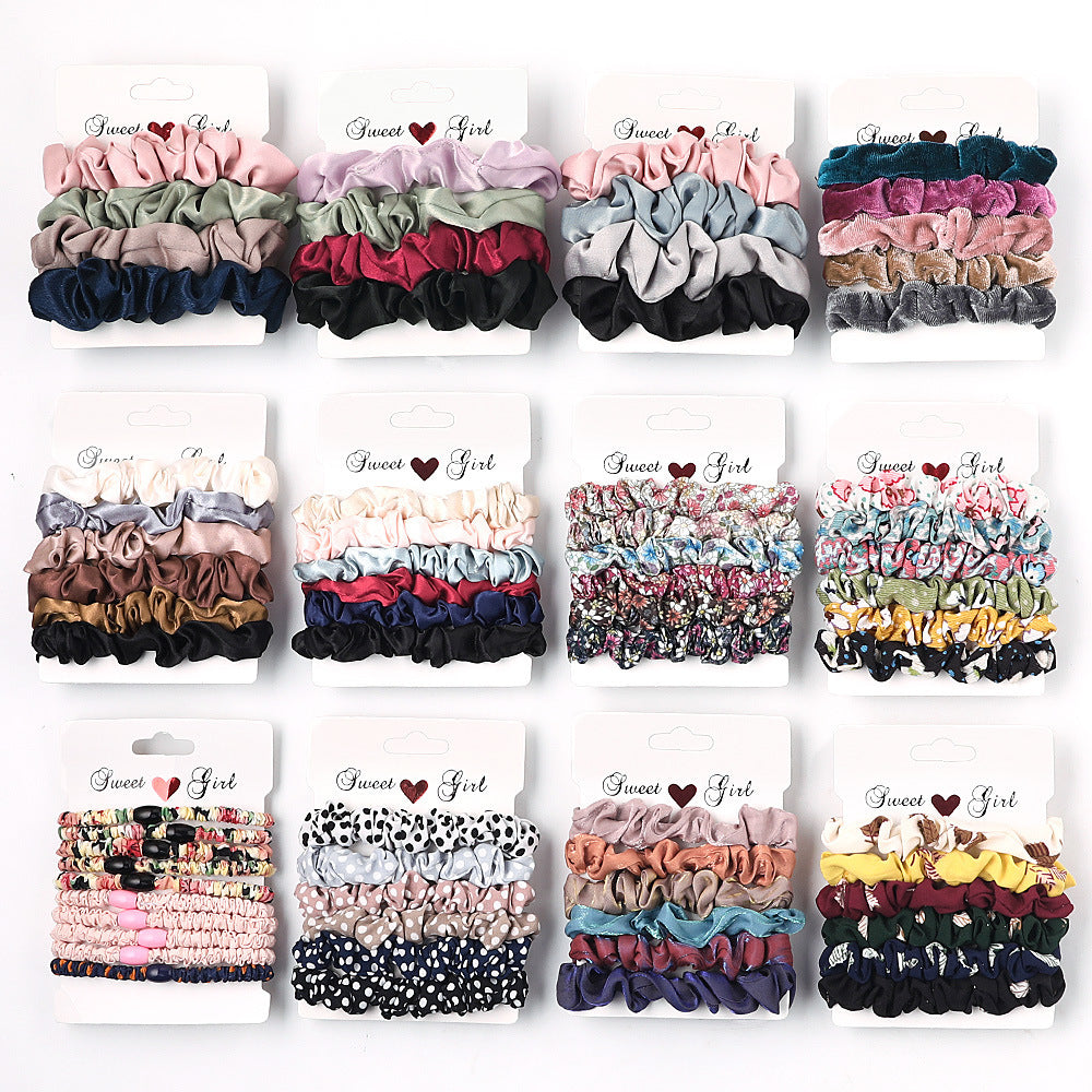 Simple Fabric Large Intestine Hair Ring Candy Color Hair Rope Large Intestine Ring Set