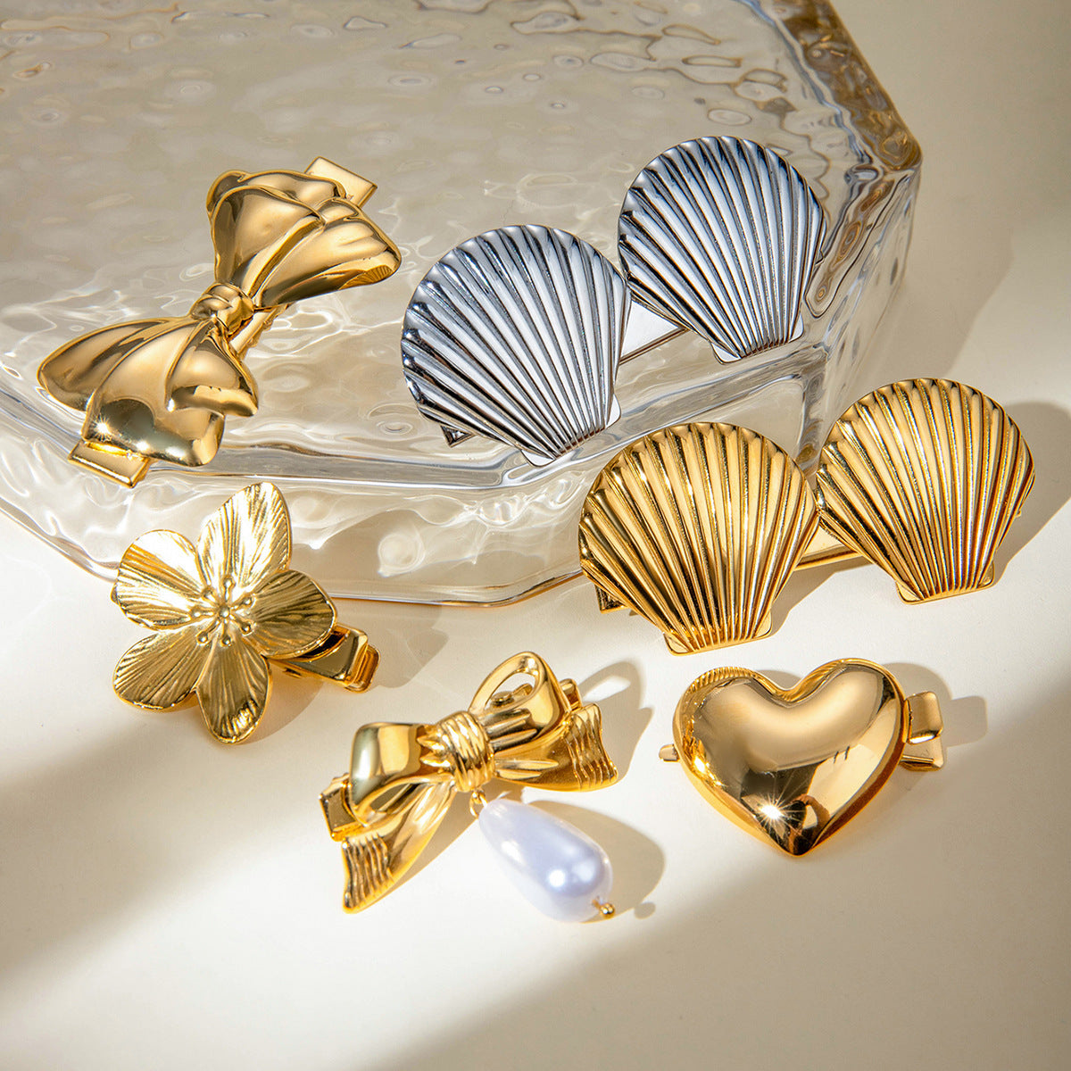 18K Gold Stainless Steel Double Bow Barrettes Women