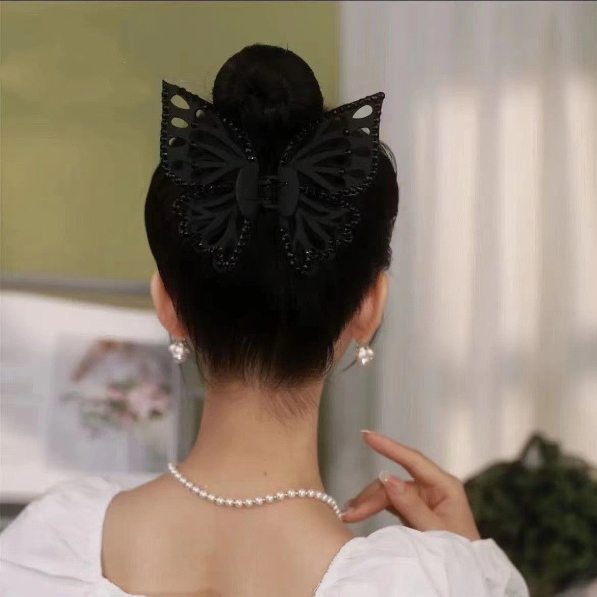 Silicone Women's Double Layer Dark Black Hair Clip