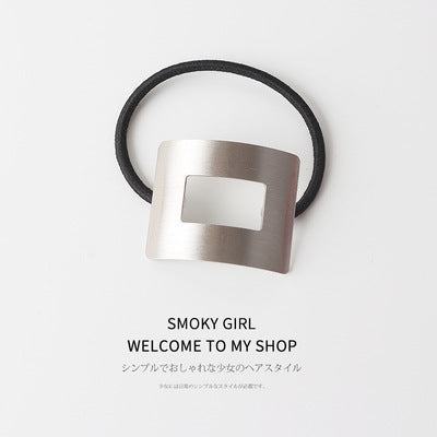 European And American Ins Cold Style Geometric Metal Brushed Hollow Hair Ring