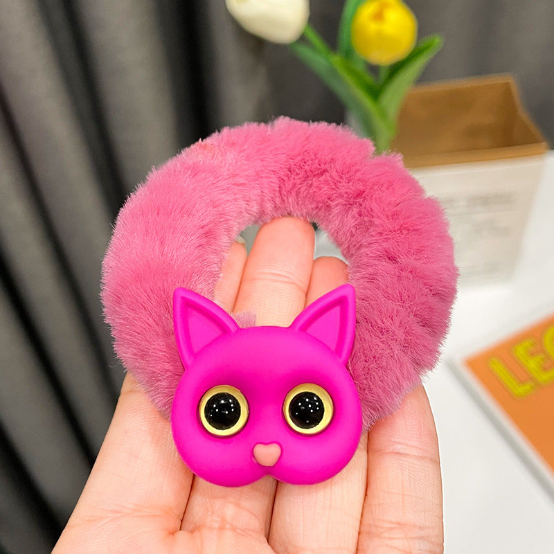 Cute Cartoon Kitten Hair Rope Girly Plush Hair Ring