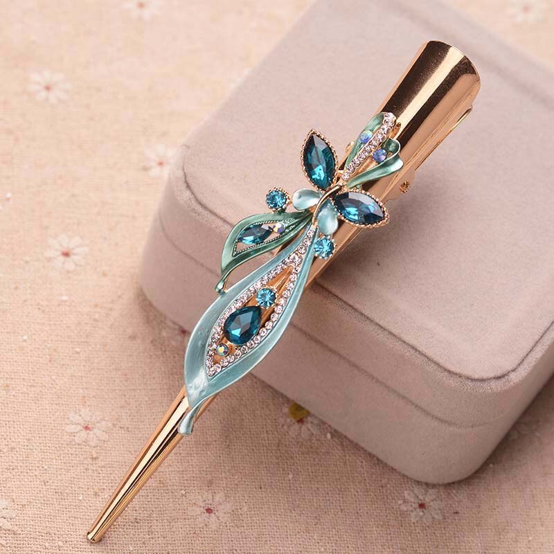 Painted golden crystal plate hair clip