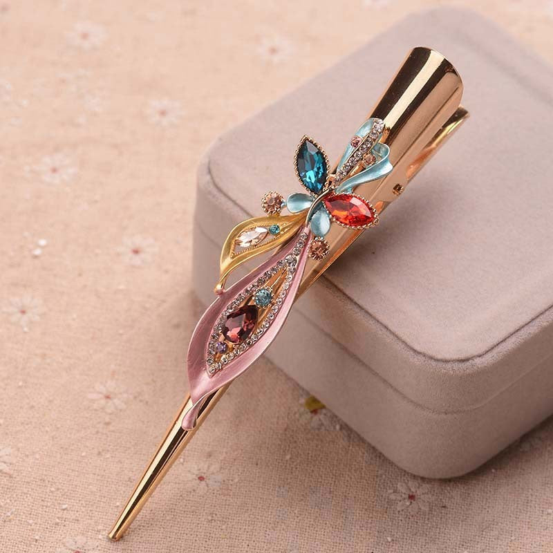 Painted golden crystal plate hair clip