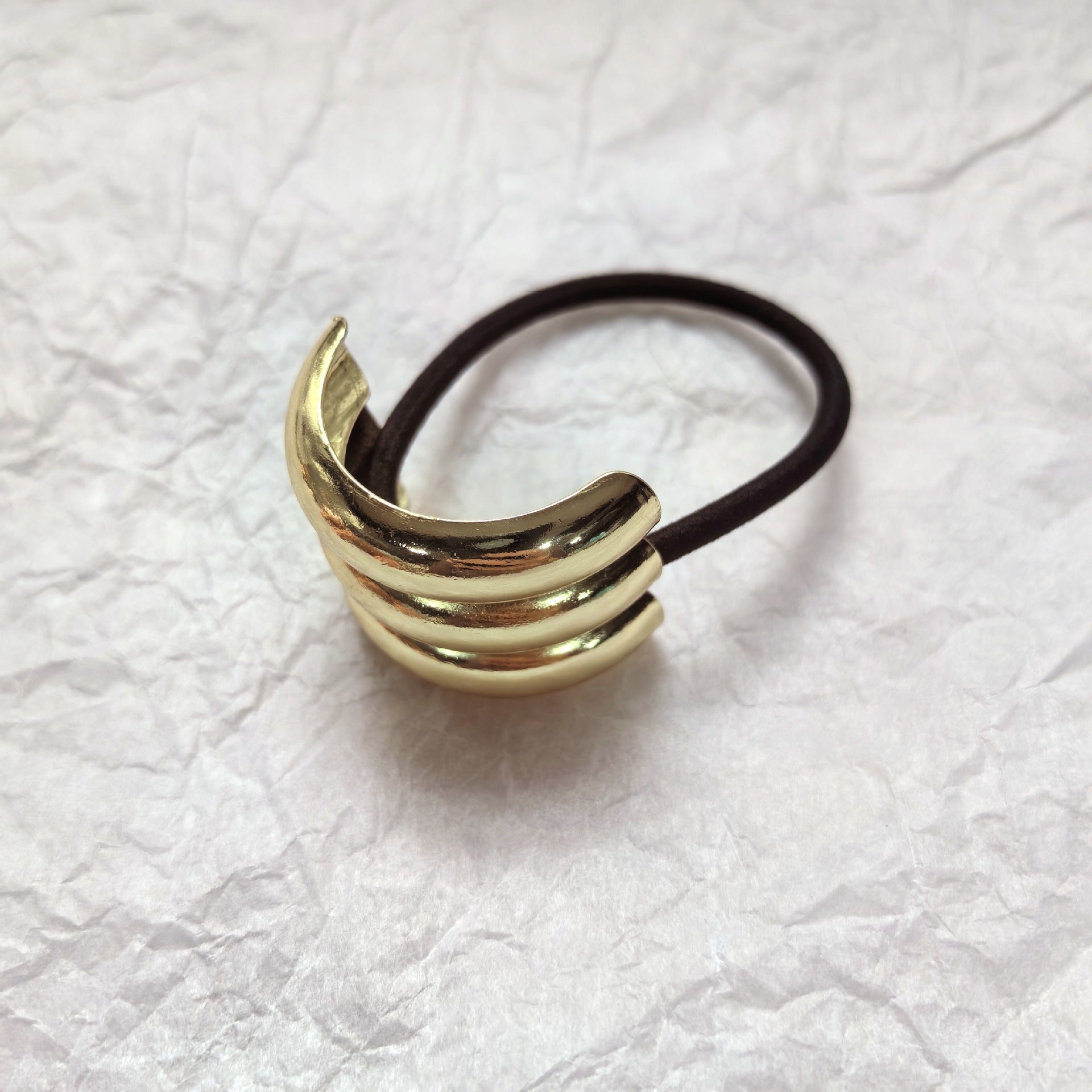 Minimalist Alloy Ring Semi-curved Hair Ring Online Influencer Head String High-end Leather Case Hair Rope