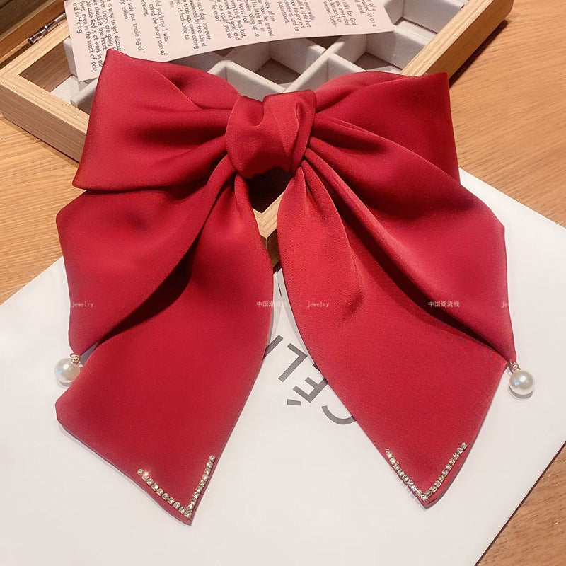 Bow Barrettes Long Pearl Spring Clip