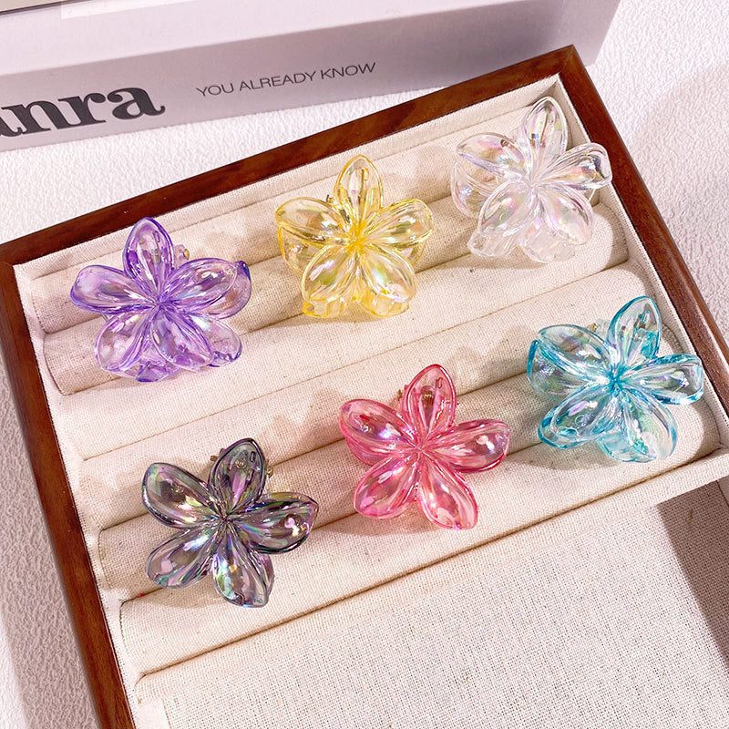 Mini 4CM Plumeria Rubra Grip Electroplated AB Color Bauhinia Barrettes