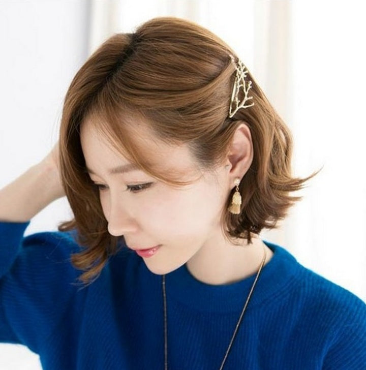 Popular Best Korea hair accessories fairy antlers branch metal edge clip side clip hairpin