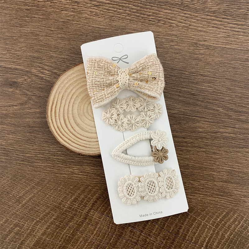 Fabric Lace Barrettes 4 Pack Baby Flower Headwear
