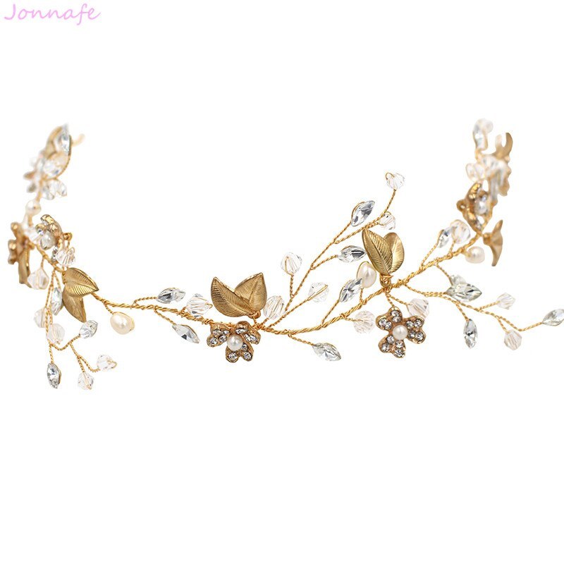 Best Sweet Crystal Branches Bridal Headgear Natural Wind Gold Leaf Bridal Headband