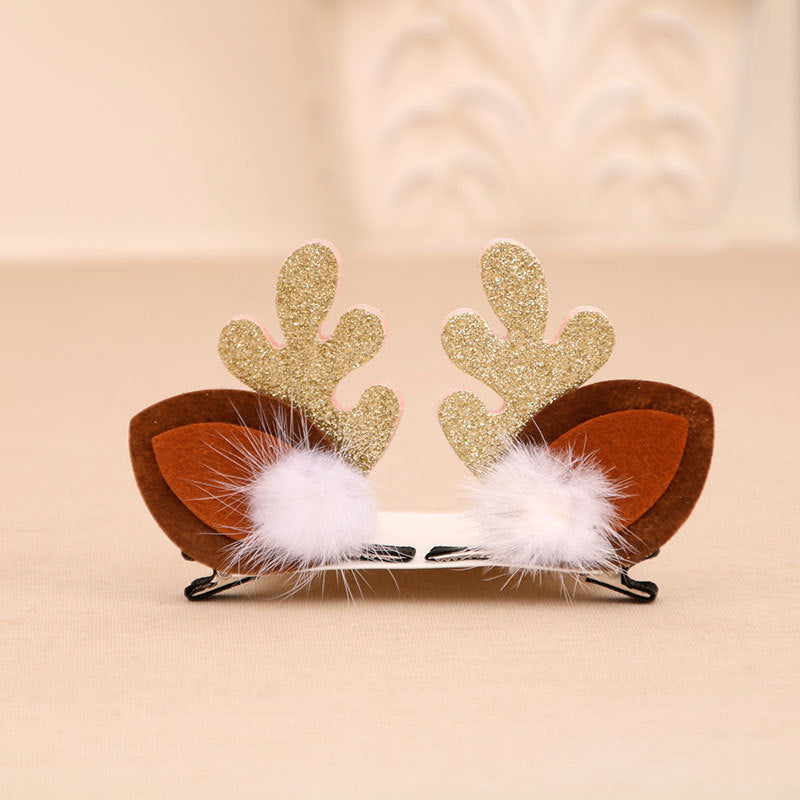 Christmas Small Gifts For Children Antlers Mink Hair Clip Hairpin Set Headdress