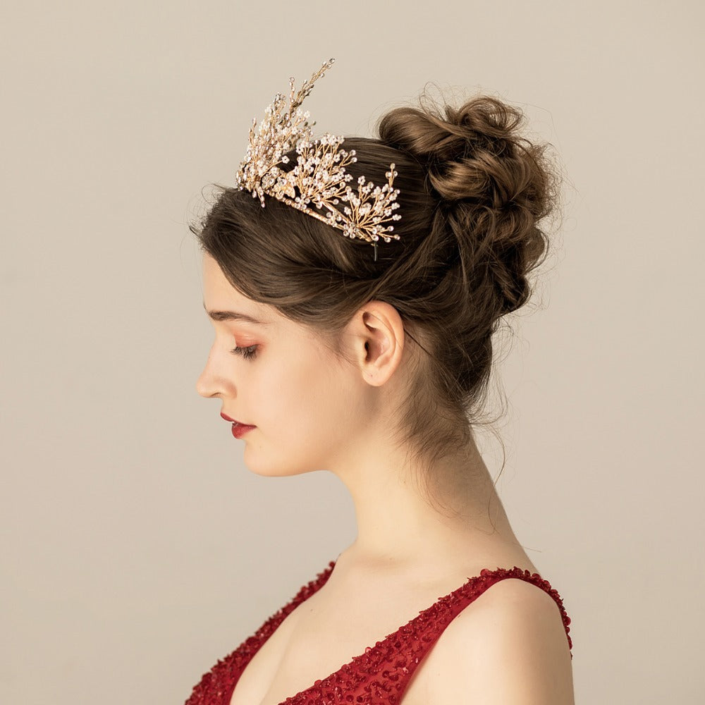 Popular Multi-layer Rice Beads Rhinestone Bridal Headwear