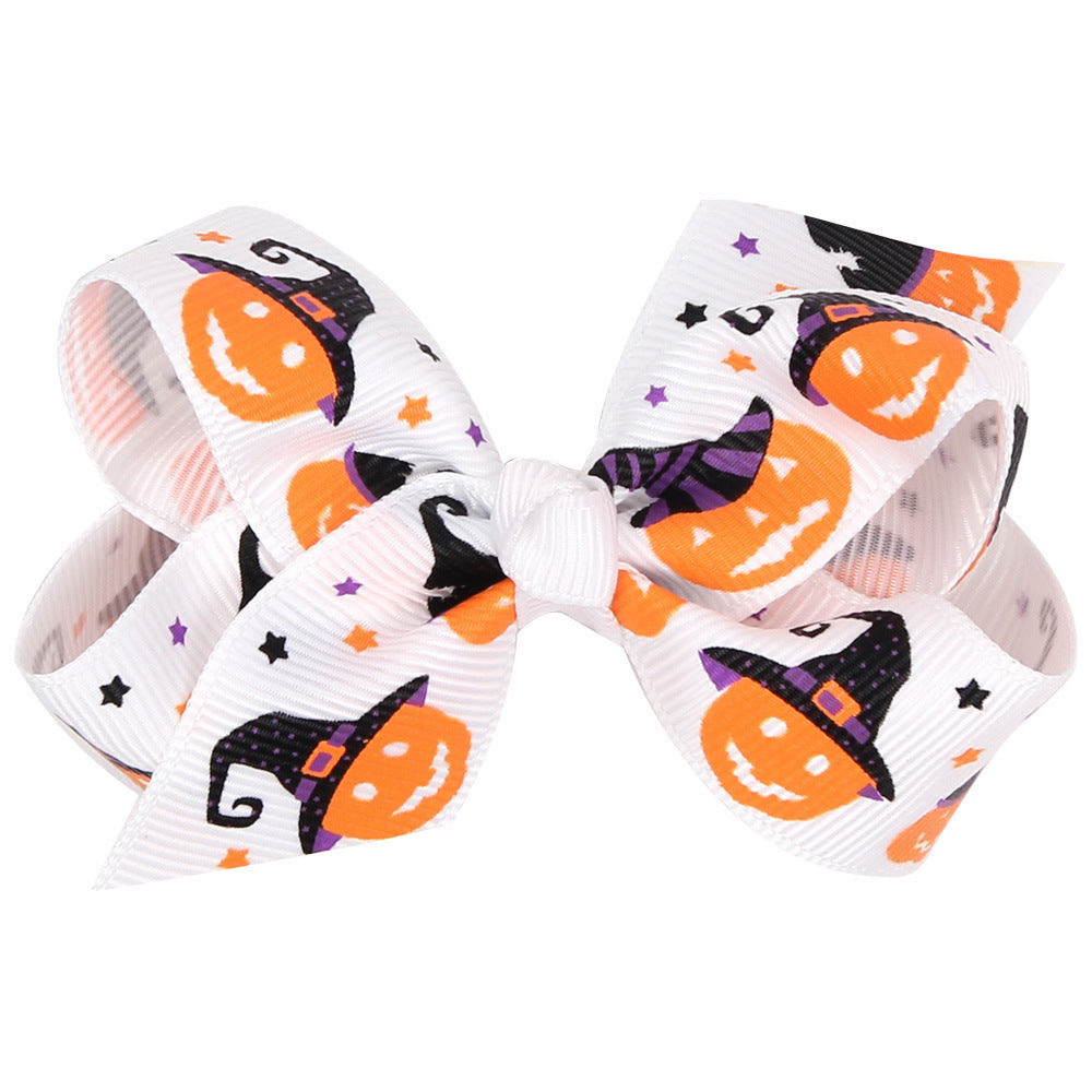 Children's Fashion Halloween Cartoon Print Bow Barrettes