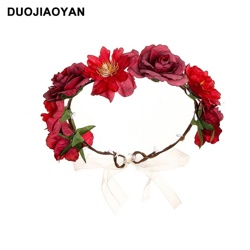 Best Fabric Colorful Rose Flower Garland Hair Accessories