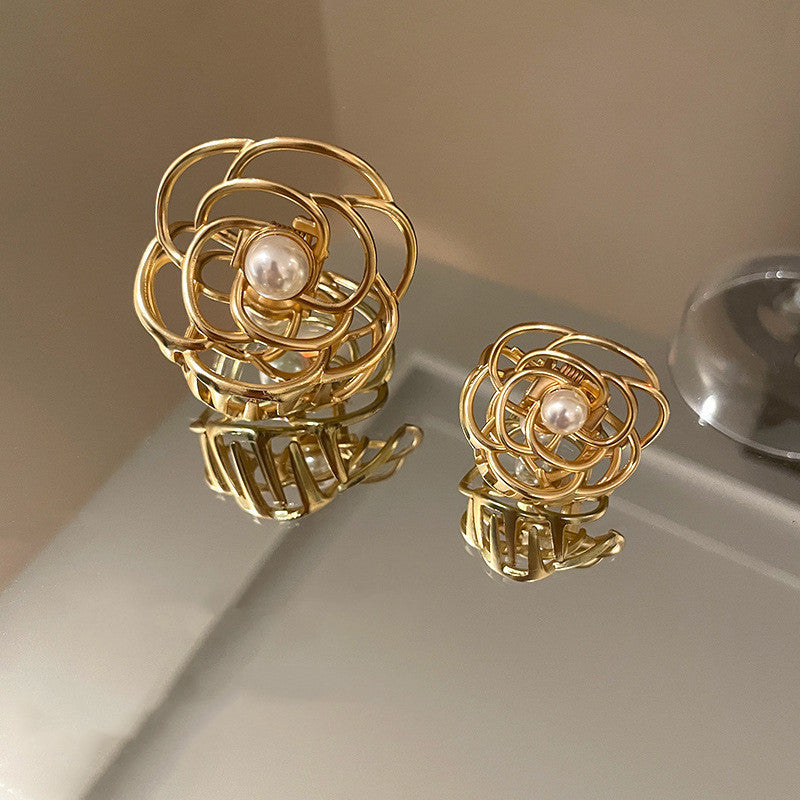Best Cutout Camellia Matte Medium Grab Clip Back Of Head Hair Clip
