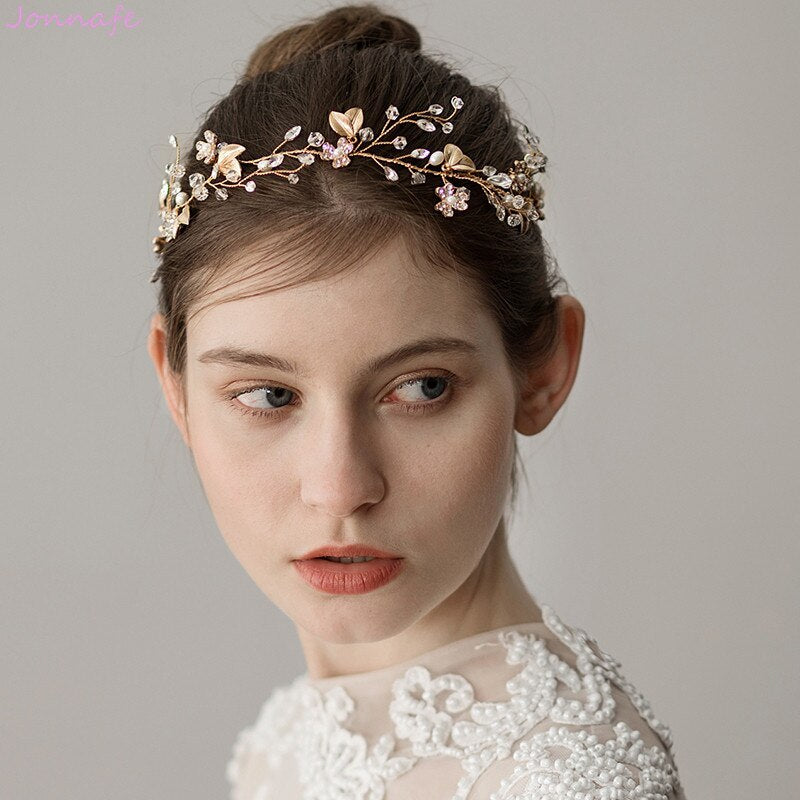 Best Sweet Crystal Branches Bridal Headgear Natural Wind Gold Leaf Bridal Headband