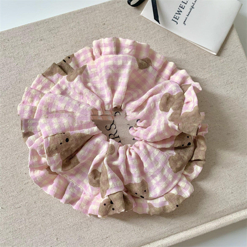 Japanese And Korean Milk Sweet Wafer Plaid Bear Large Intestine Hair Ring