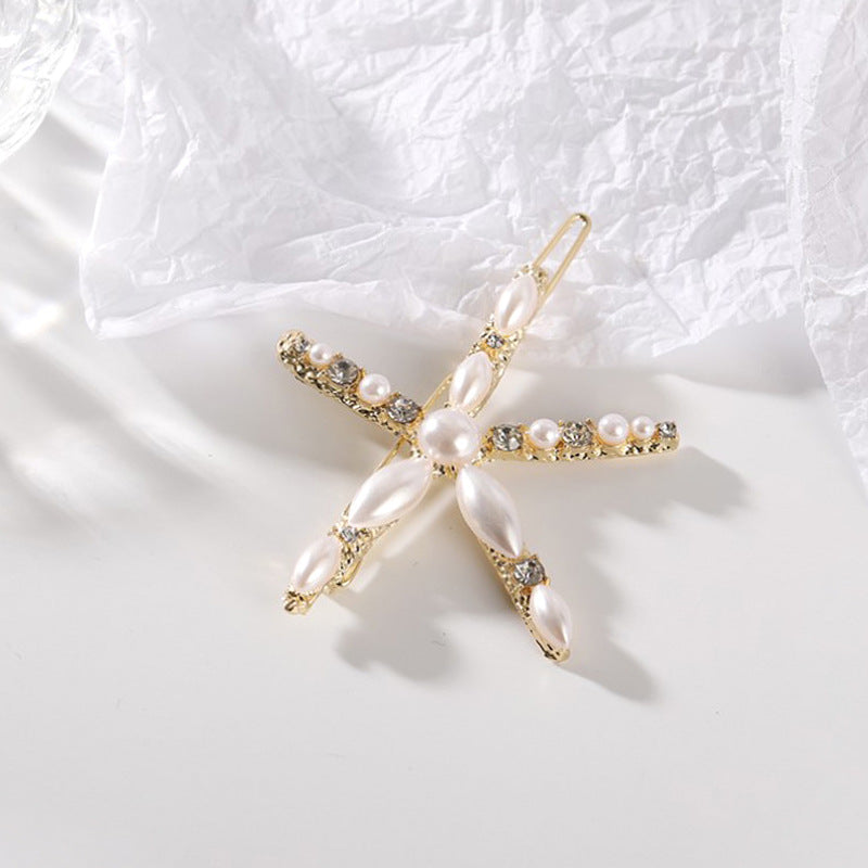 Ins Ornament South Korea Dongdaemun Hair Accessory Girl Starfish Inlaid Pearl Rhinestone Barrettes