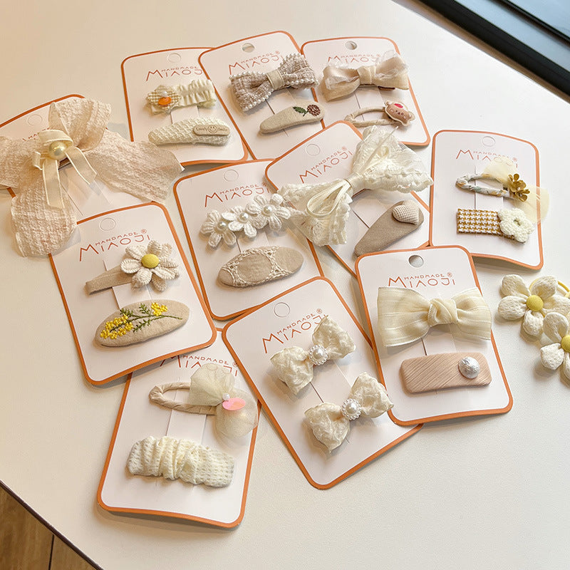 Lace Bow Press Clip Children's Pearl Embroidery Flower Barrettes Baby