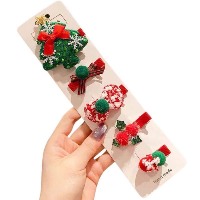 Bowknot Hairpin Cute Headwear Cartoon Cloth Bell Elk Snowflake Christmas Tree Barrettes Suit