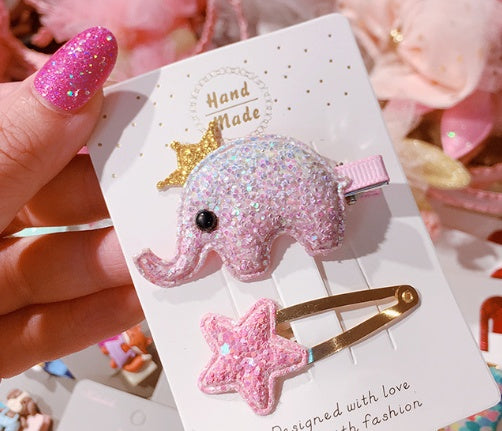Korea new flash pink rainbow baby elephant baby hair clip