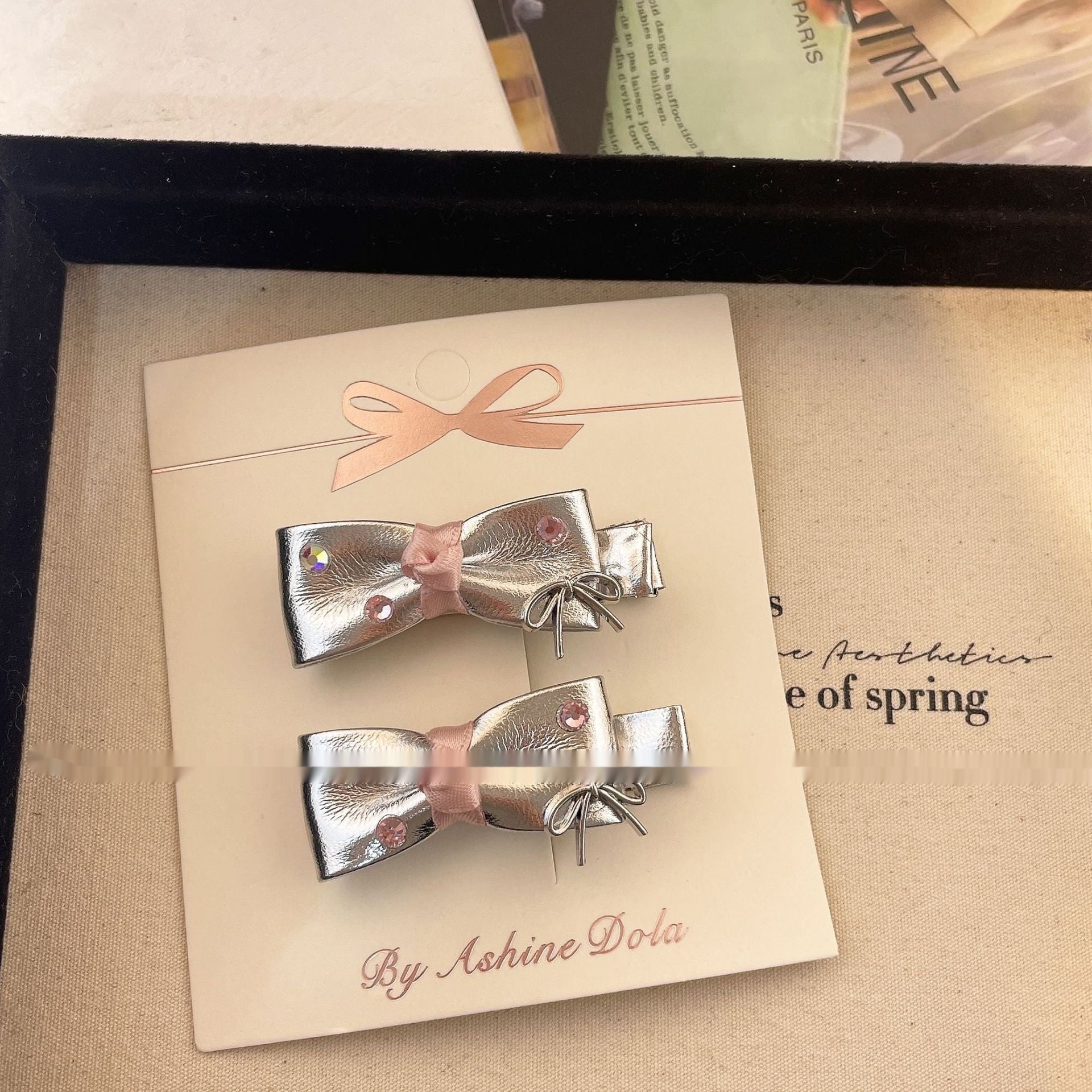 New Sweet Cool Silver Leather Bow Barrettes