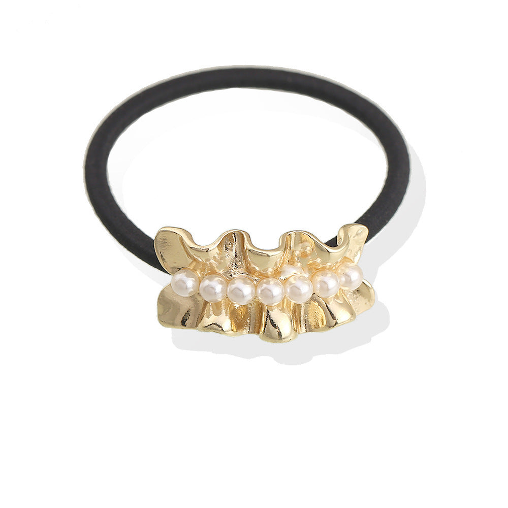 Elegance Retro Pearl Alloy Ponytail Hair String Ring Girl
