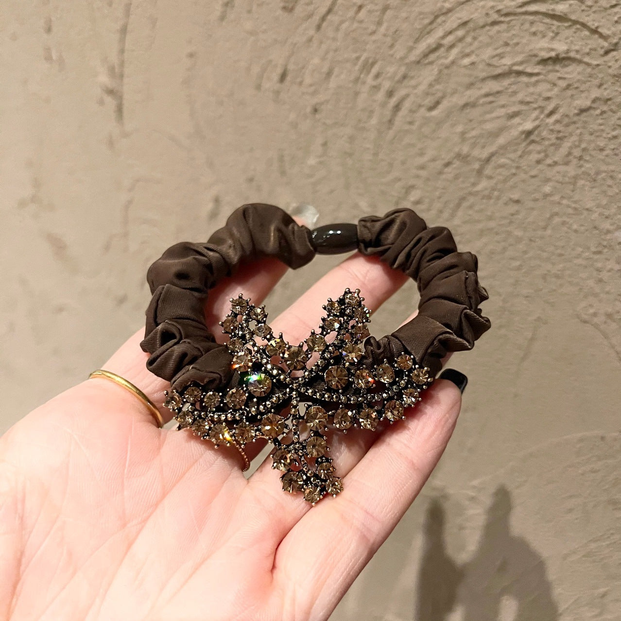 Ice Silk Large Intestine Ring Head Rope Czech Diamond Starfish Rhinestone Hair Ring