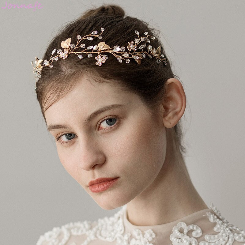 Best Sweet Crystal Branches Bridal Headgear Natural Wind Gold Leaf Bridal Headband