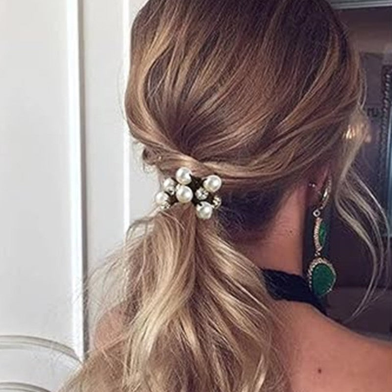 Elegant Pearl Hair Ring Horsetail Headwear