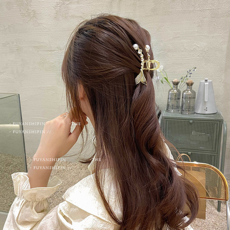 Net Red Large Pearl Fish Tail Plate Hair Clip Back Head Shark Hairpin Hairpin