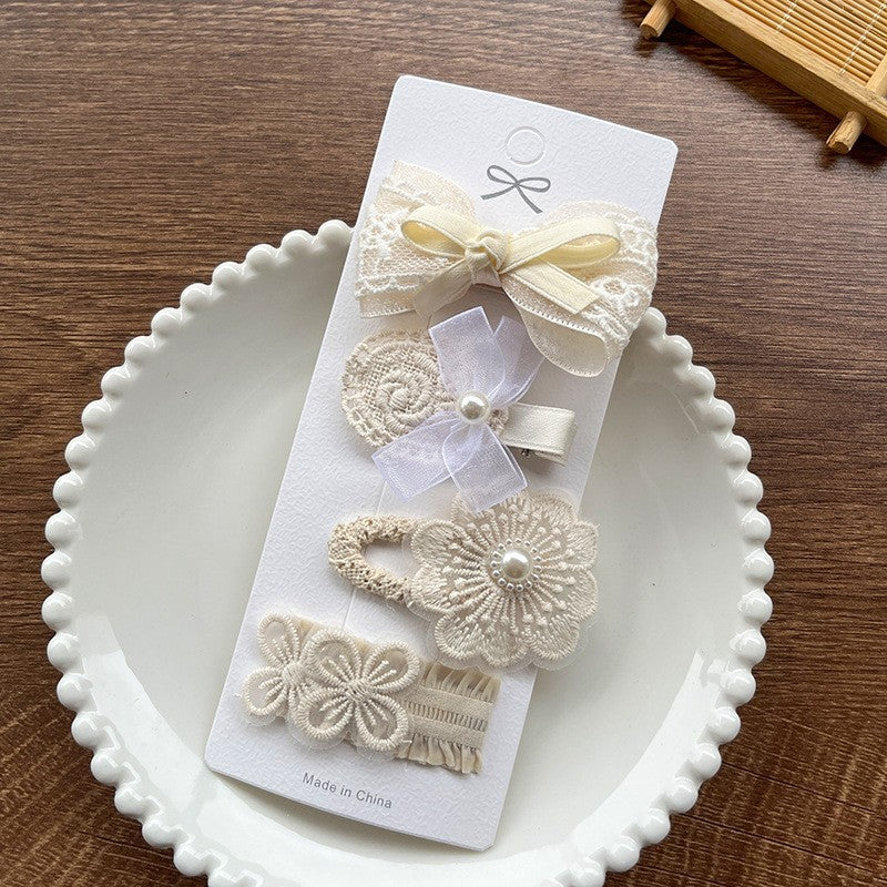 Fabric Lace Barrettes 4 Pack Baby Flower Headwear