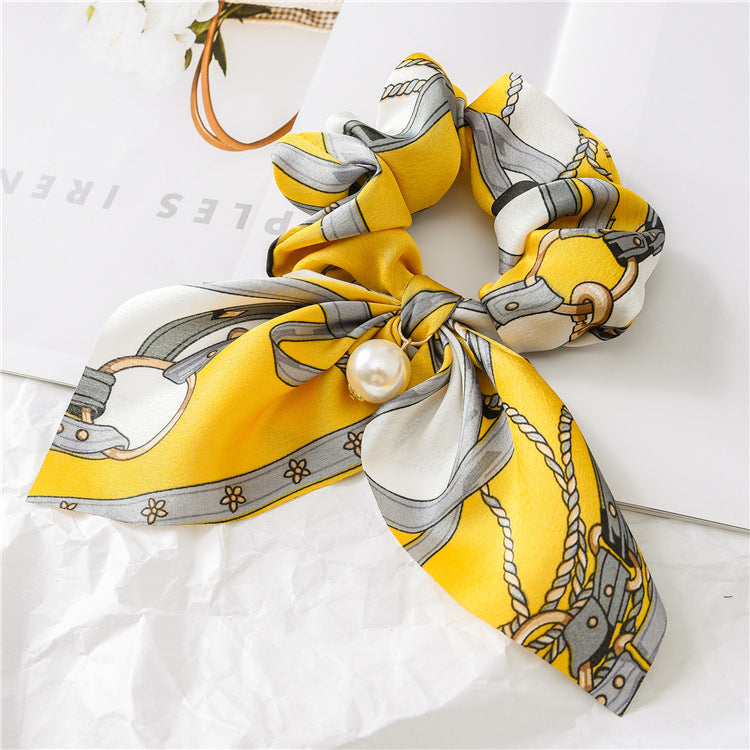 Pearl Pendant Large Intestine Scrunchies Hair Knot Knotted Big Bow Hair Rope