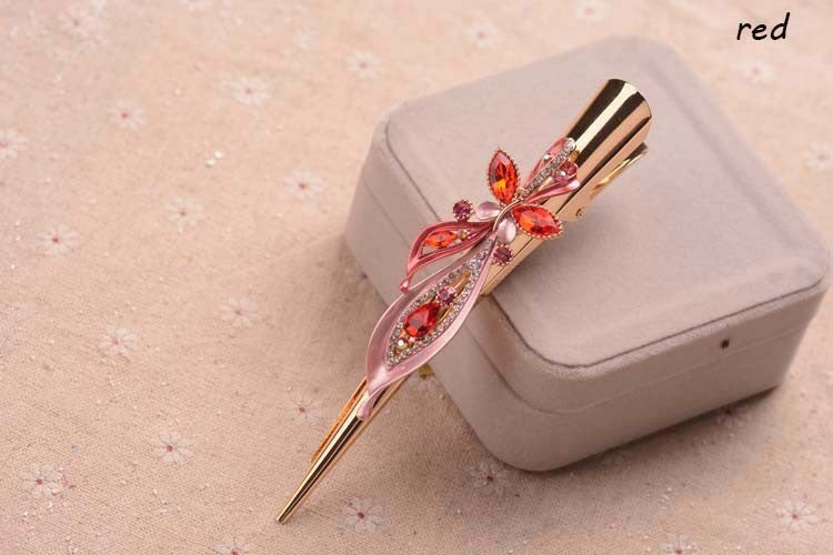 Painted golden crystal plate hair clip