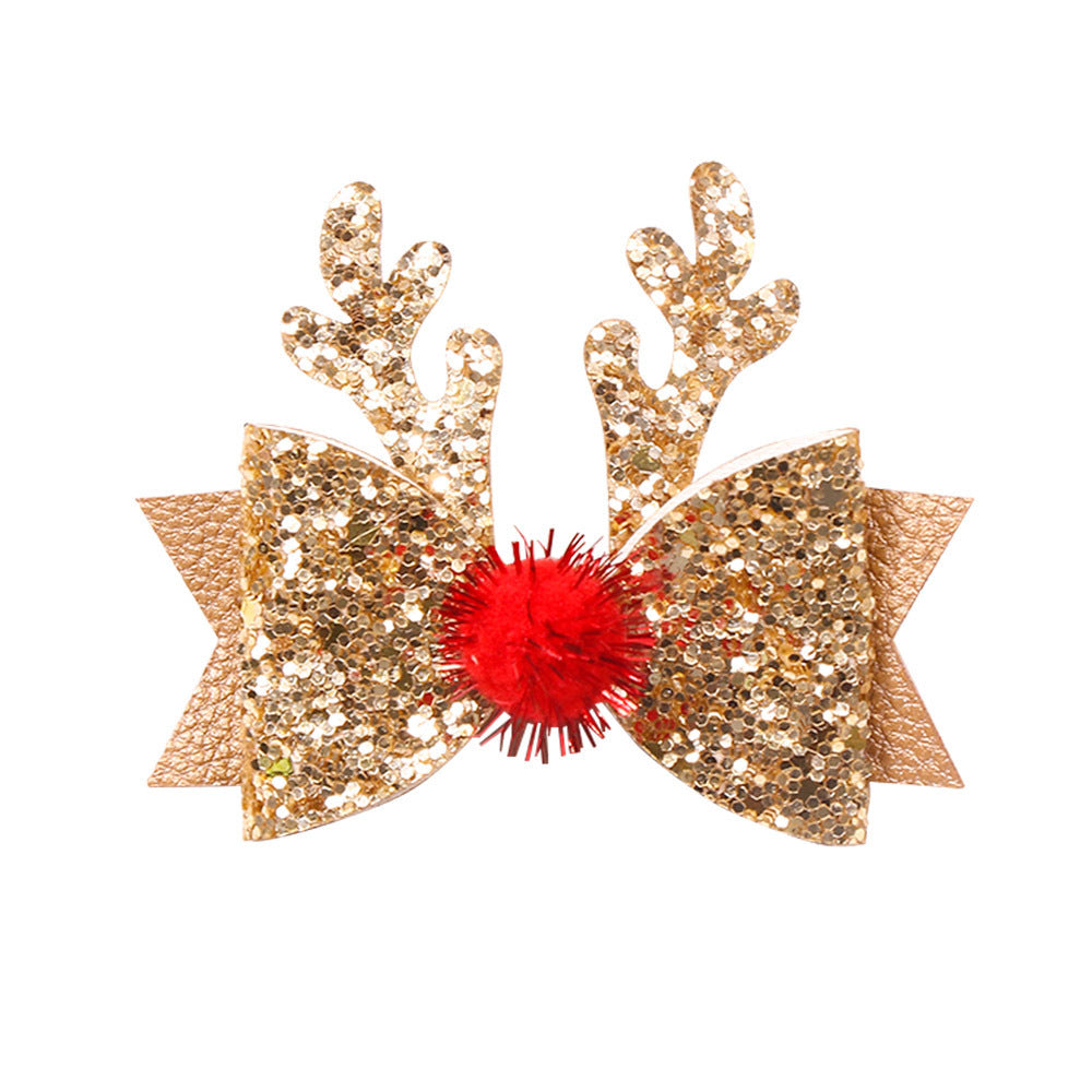 Children's Christmas Antlers Barrettes Fur Ball Elk