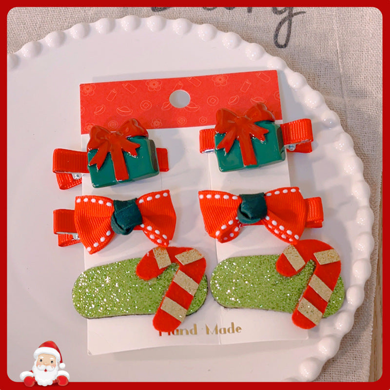 Bowknot Hairpin Cute Headwear Cartoon Cloth Bell Elk Snowflake Christmas Tree Barrettes Suit